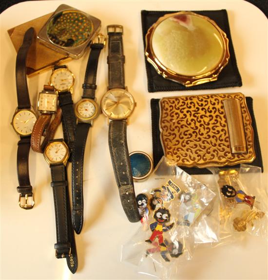 Watches, compacts, Golly badges